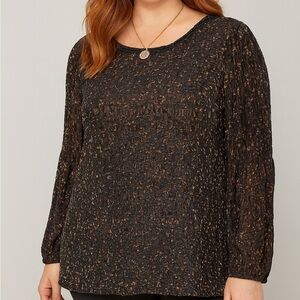 Erin London Black and Gold Textured Blouse Top Size Large